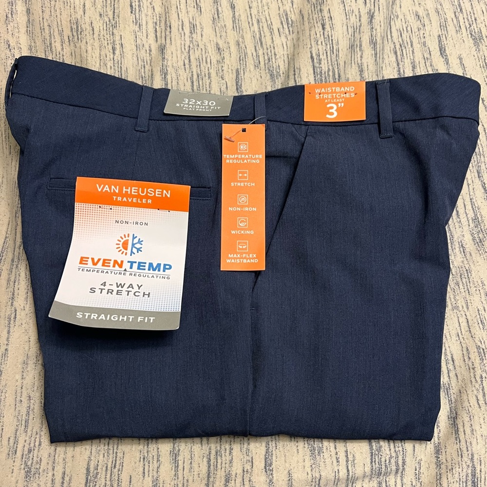 Van Heusen Traveler 32X30 32 Waist 30 Length Navy Men’s Dress Pants Free Ship